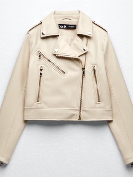 Zara Jackets & Blazers - ZARA Beige Cream Biker-Style Leather Jacket